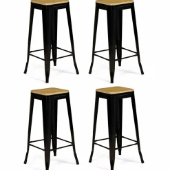 IDMarket Tabourets de bar bois et métal noir empilables x4* Collection Métal|Collection Industrielle