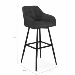 IDMarket Tabourets de bar en velours gris foncé avec accoudoirs : lot de 2* Collection Vintage|Chaises De Bar