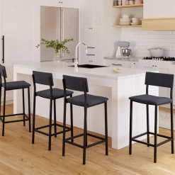 IDMarket Tabourets de bar en velours et métal gris anthracite : lot de 4* Tabourets De Bar