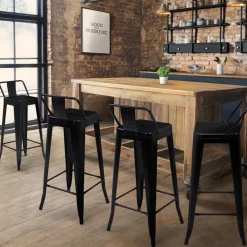 IDMarket Tabourets de bar métal noir avec dossier* Collection Métal|Collection Industrielle