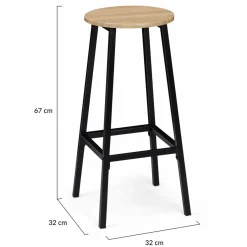 IDMarket Tabourets de bar ronds bois et métal noir x4* Collection Industrielle|Tabourets De Bar