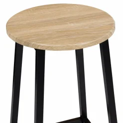 IDMarket Tabourets de bar ronds bois et métal noir x4* Collection Industrielle|Tabourets De Bar