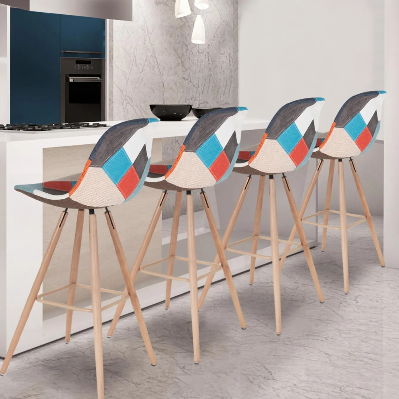 IDMarket Tabourets de bar scandinaves patchwork multicolore* Collection Scandinave|Tabourets De Bar