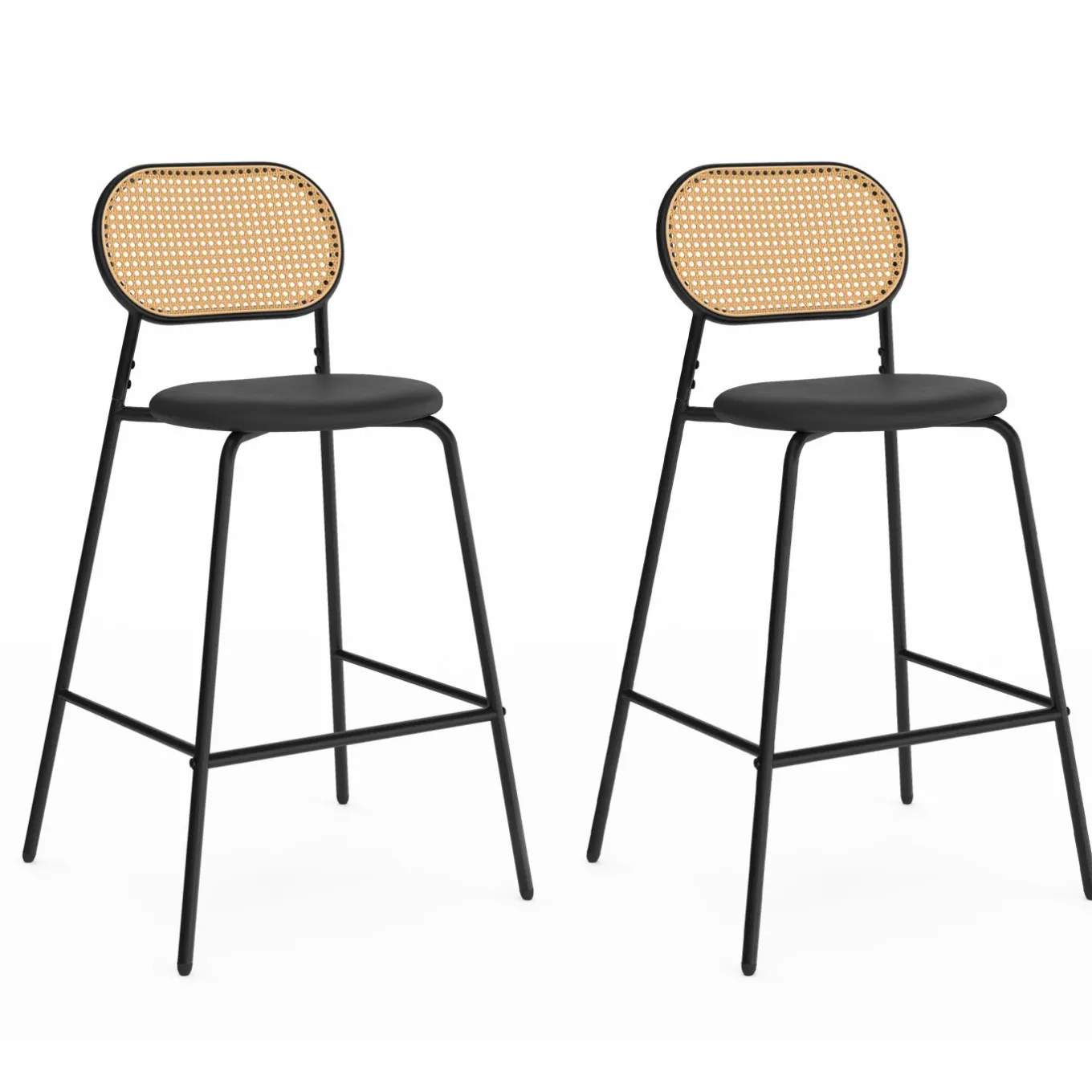 IDMarket Tabourets de bar vintage métal noir et cannage* Tabourets De Bar