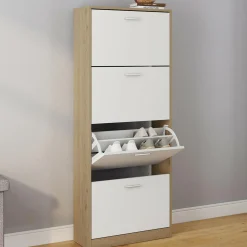 IDMarket Étagère à chaussures 4 portes* Meubles Blancs|Petits Meubles