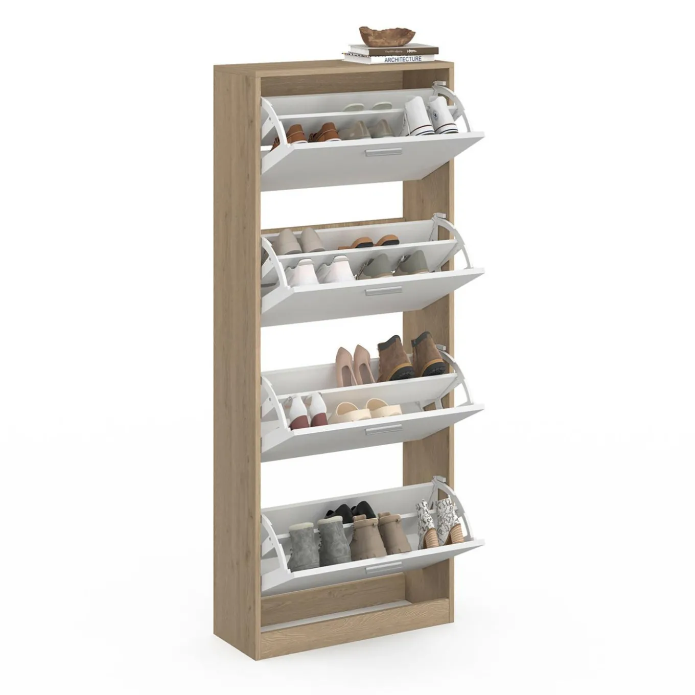 IDMarket Étagère à chaussures 4 portes* Meubles Blancs|Petits Meubles