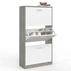 IDMarket Étagère à chaussures grise 3 portes blanches* Collection Effet Béton|Petits Meubles