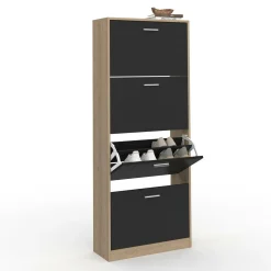 IDMarket Étagère à chaussures imitation hêtre avec 4 portes noires* Meubles À Chaussures