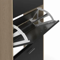 IDMarket Étagère à chaussures imitation hêtre avec 4 portes noires* Meubles À Chaussures