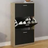 IDMarket Étagère à chaussures imitation hêtre et portes noires* Meubles Hauts|Petits Meubles
