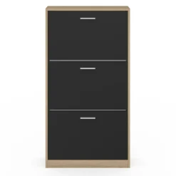 IDMarket Étagère à chaussures imitation hêtre et portes noires* Meubles Hauts|Petits Meubles