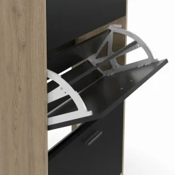 IDMarket Étagère à chaussures imitation hêtre et portes noires* Meubles Hauts|Petits Meubles