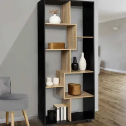 IDMarket Étagère 161 cm double position bois imitation hêtre et noir* Collection Agencement Magasin|Collection Télétravail