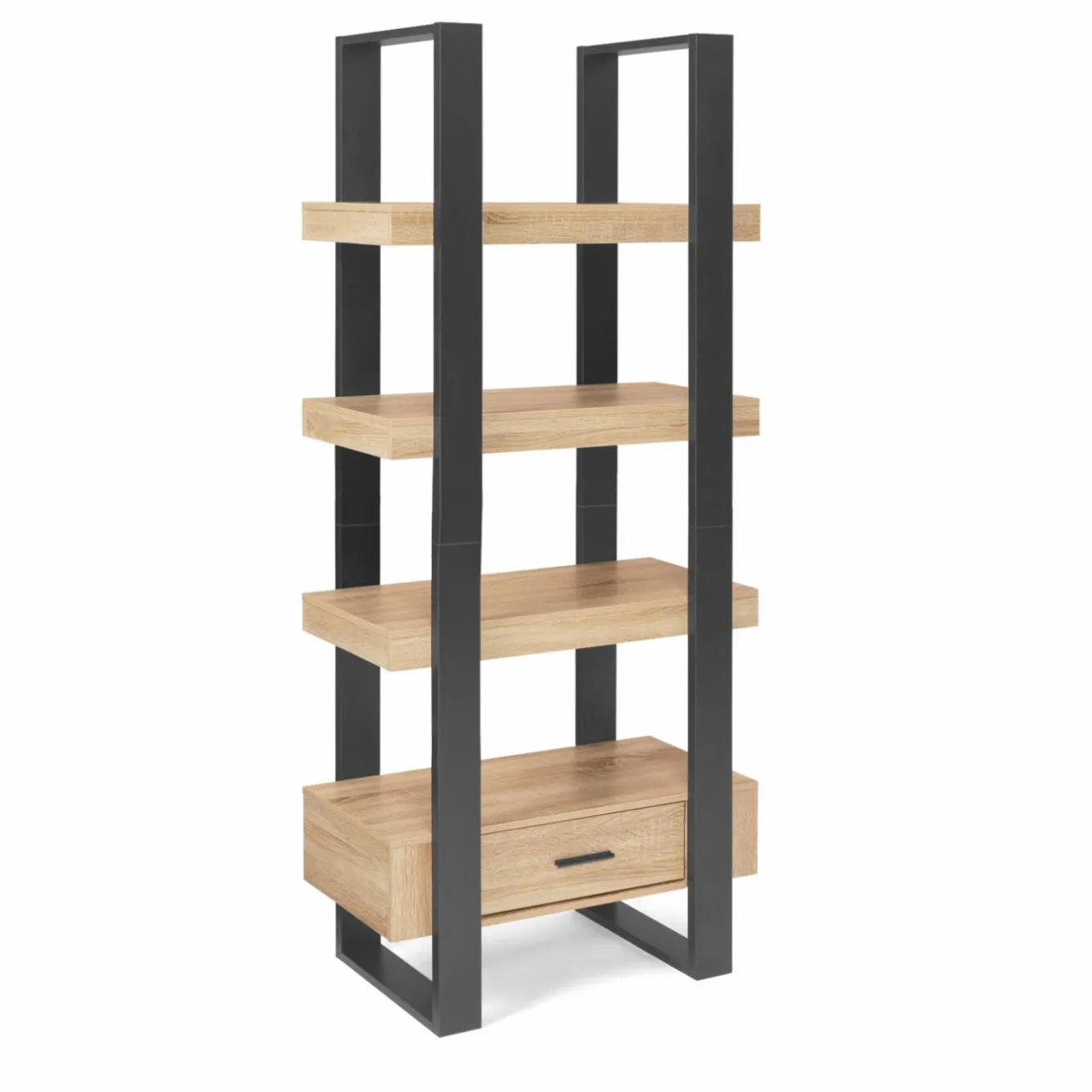 IDMarket Étagère 4 niveaux industrielle bois et noir avec tiroir* Meubles Tiroirs|Collection Contemporaine