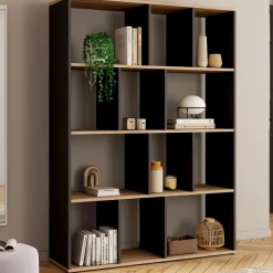 IDMarket Étagère bibliothèque 4 niveaux noir et effet bois 143 cm* Etagères