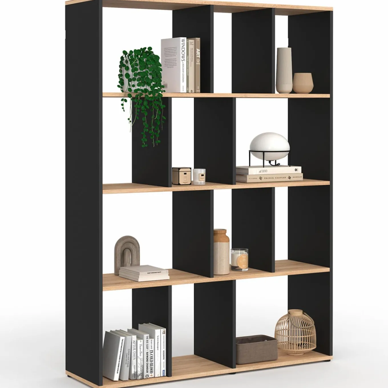 IDMarket Étagère bibliothèque 4 niveaux noir et effet bois 143 cm* Etagères