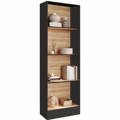 IDMarket Étagère bibliothèque 5 niveaux noir et effet bois H.190cm* Etagères|Bibliothèques