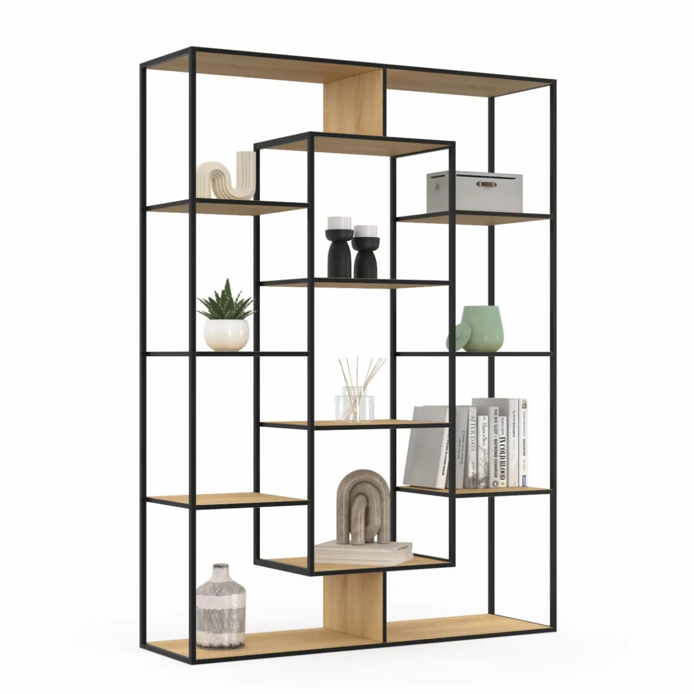 IDMarket Étagère bibliothèque bois et métal 143 cm 11 compartiments style industriel* Meubles Hauts|Meubles En Bois