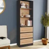 IDMarket Étagère bibliothèque bois et noir 3 tiroirs 3 niveaux H.190cm* Meubles Tiroirs|Meubles Hauts