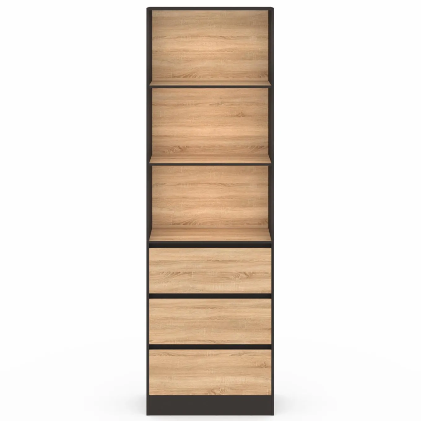 IDMarket Étagère bibliothèque bois et noir 3 tiroirs 3 niveaux H.190cm* Meubles Tiroirs|Meubles Hauts