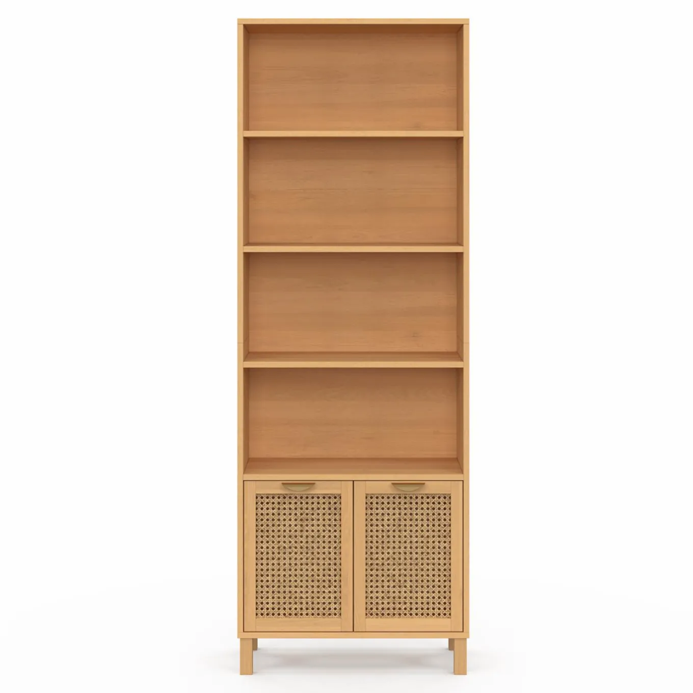 IDMarket Étagère bibliothèque cannage et bois 4 niveaux avec placard* Collection Cannage|Etagères