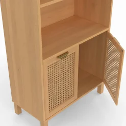 IDMarket Étagère bibliothèque cannage et bois 4 niveaux avec placard* Collection Cannage|Etagères