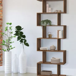 IDMarket Étagère bibliothèque en forme de S effet noyer 189 cm* Meubles Hauts|Meubles En Bois