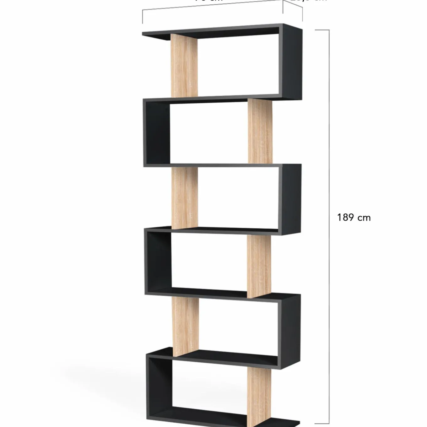 IDMarket Étagère bibliothèque en S 189cm bois façon hêtre et noir* Meubles Hauts|Meubles Blancs