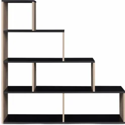 IDMarket Étagère bibliothèque forme escalier bois imitation hêtre et noir* Meubles Hauts|Meubles En Bois