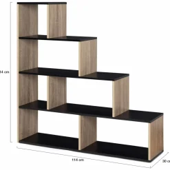 IDMarket Étagère bibliothèque forme escalier bois imitation hêtre et noir* Meubles Hauts|Meubles En Bois