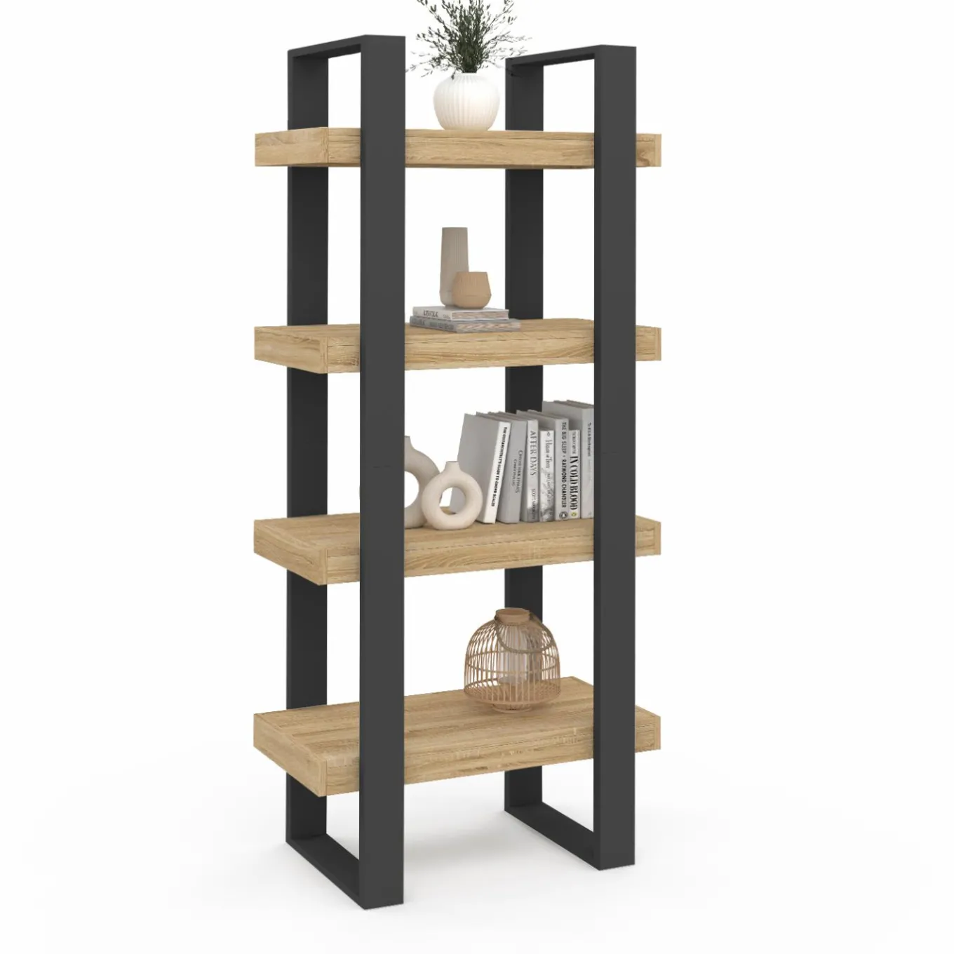 IDMarket Étagère bibliothèque noire et bois 160 cm* Meubles Hauts|Collection Agencement Magasin
