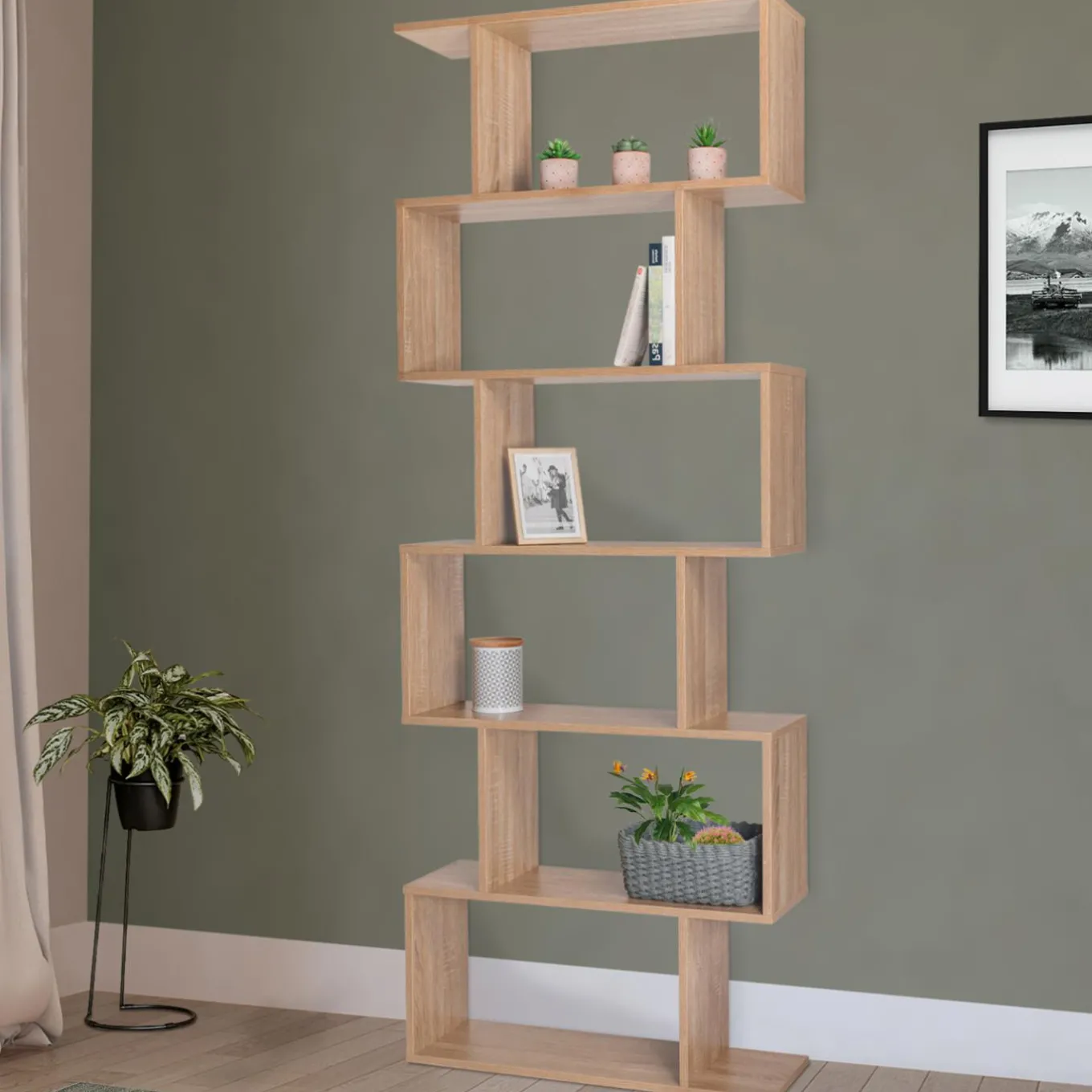 IDMarket Étagère bois imitation hêtre en S 6 niveaux* Meubles Hauts|Meubles En Bois