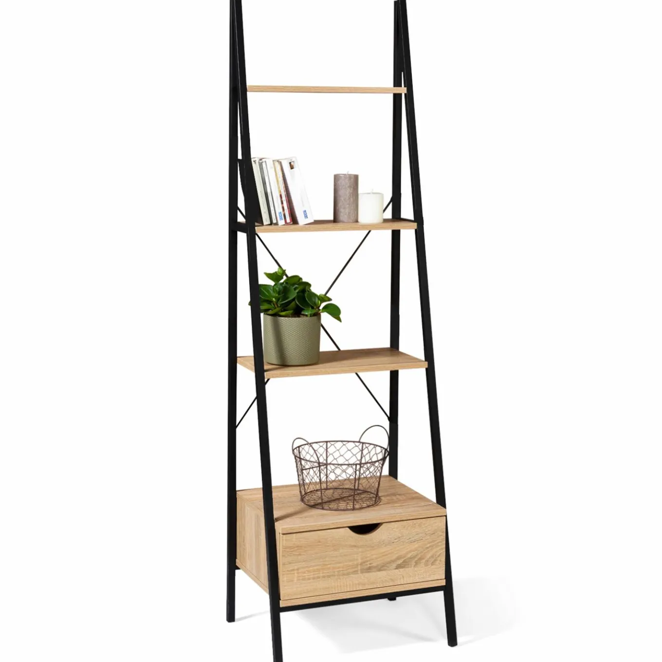 IDMarket Étagère échelle industrielle 4 niveaux avec tiroir* Meubles Tiroirs|Meubles Hauts