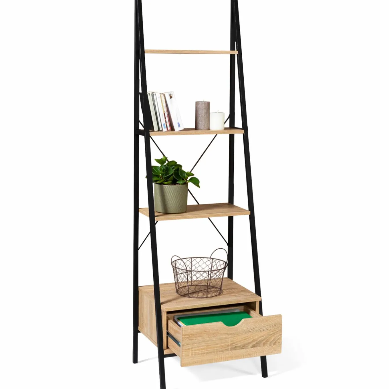 IDMarket Étagère échelle industrielle 4 niveaux avec tiroir* Meubles Tiroirs|Meubles Hauts