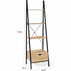 IDMarket Étagère échelle industrielle 4 niveaux avec tiroir* Meubles Tiroirs|Meubles Hauts