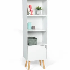 IDMarket Étagère colonne style scandinave 4 niveaux blanche* Meubles Hauts|Meubles Blancs