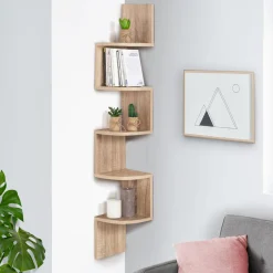 IDMarket Étagère d’angle murale 5 niveaux façon hêtre* Décoration Et Accessoires|Collection Contemporaine