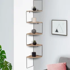 IDMarket Étagère d'angle murale industrielle 5 niveaux bois et métal noir* Décoration Et Accessoires|Collection Contemporaine