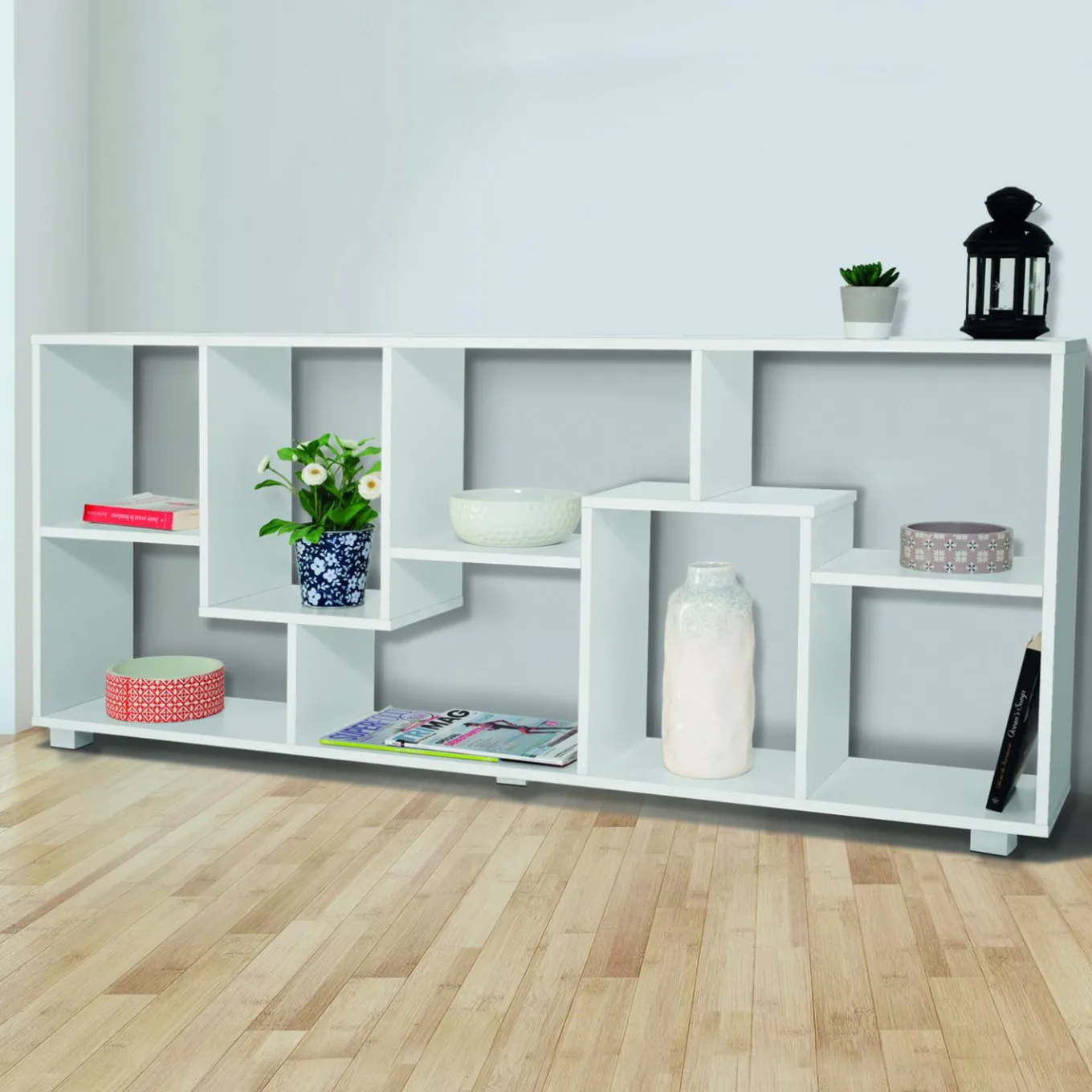 IDMarket Étagère de salon moderne en bois blanc* Meubles Bas|Meubles Blancs