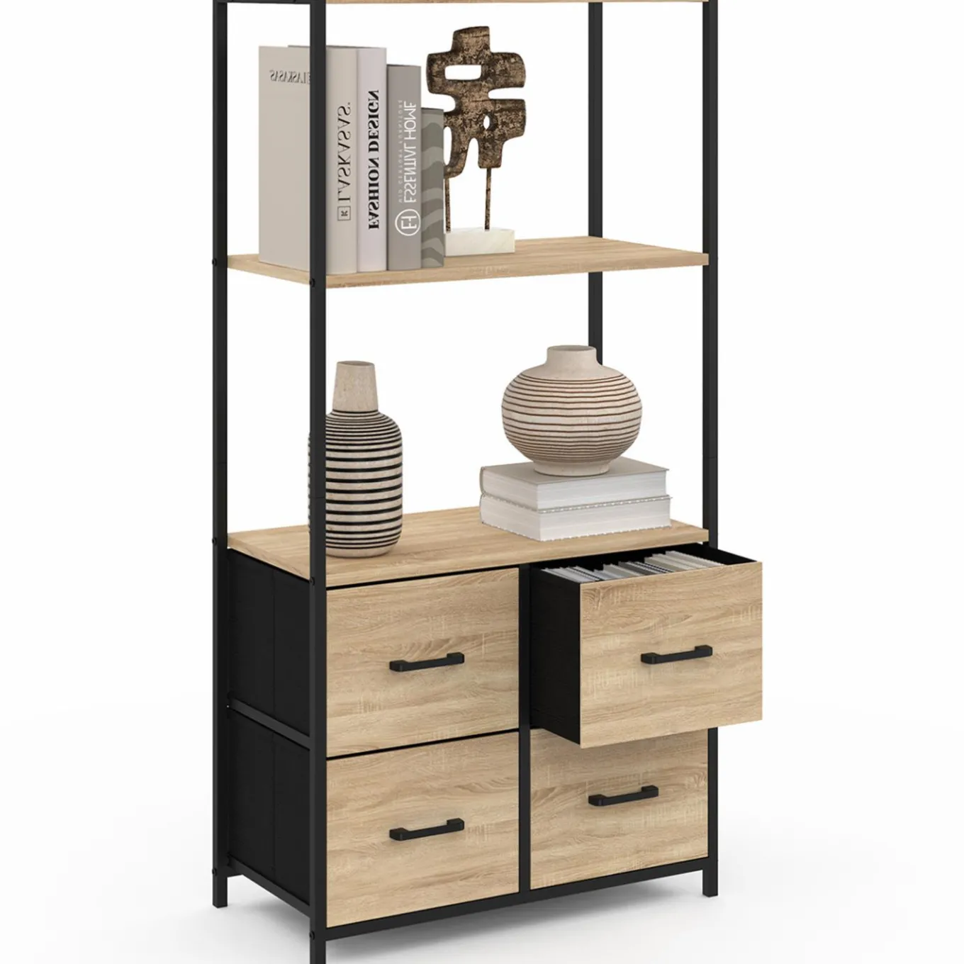 IDMarket Étagère design industriel avec tiroirs en tissu* Meubles Tiroirs|Meubles Hauts