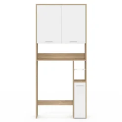IDMarket Étagère dessus WC blanc et bois façon hêtre avec dévidoir à papier* Meubles Salle De Bain|Meubles Wc