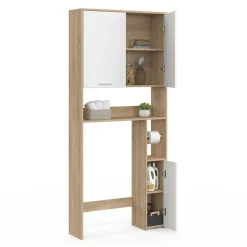 IDMarket Étagère dessus WC blanc et bois façon hêtre avec dévidoir à papier* Meubles Salle De Bain|Meubles Wc