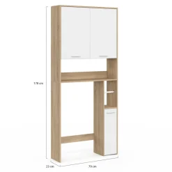 IDMarket Étagère dessus WC blanc et bois façon hêtre avec dévidoir à papier* Meubles Salle De Bain|Meubles Wc