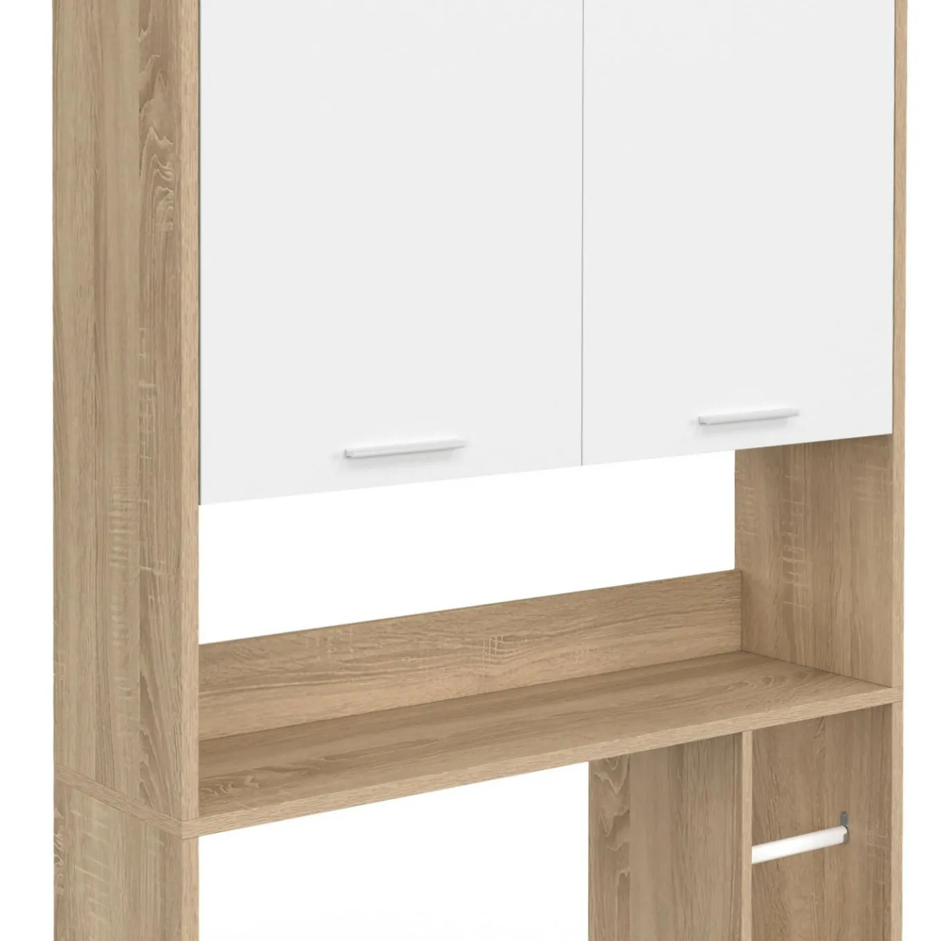 IDMarket Étagère dessus WC blanc et bois façon hêtre avec dévidoir à papier* Meubles Salle De Bain|Meubles Wc