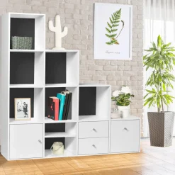 IDMarket Étagère escalier blanche et grise* Rangement Et Accessoires|Meubles Tiroirs