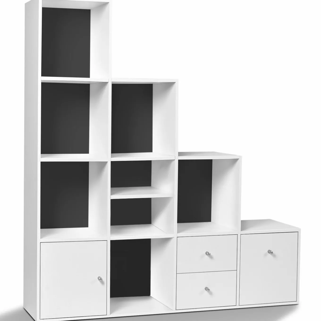 IDMarket Étagère escalier blanche et grise* Rangement Et Accessoires|Meubles Tiroirs