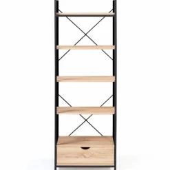 IDMarket Étagère industrielle bois et métal 5 niveaux avec tiroir* Meubles Tiroirs|Meubles Hauts