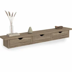 IDMarket Étagère murale console d'entrée bois façon hêtre 3 tiroirs* Décoration Et Accessoires|Petits Meubles