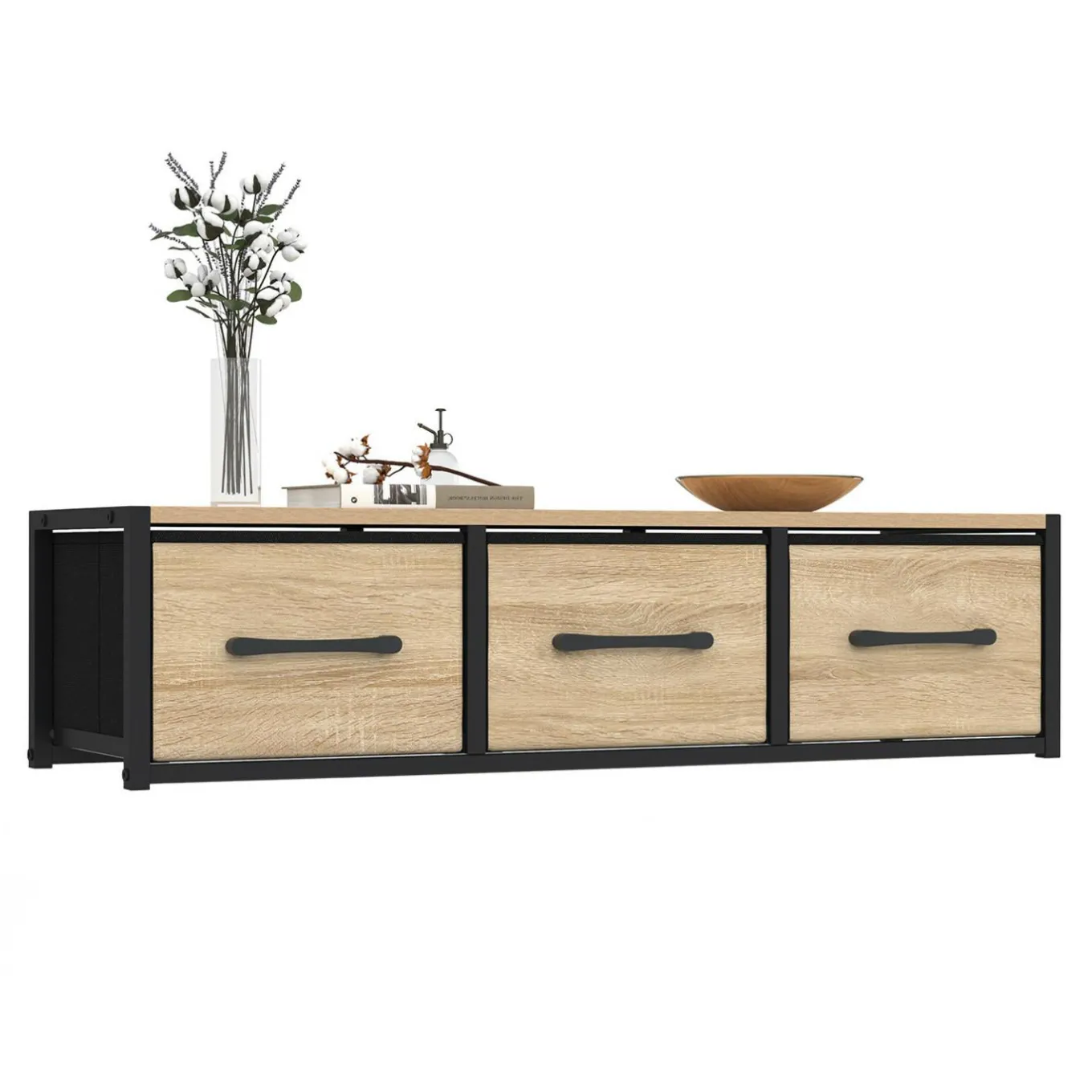 IDMarket Étagère murale console d'entrée 3 tiroirs design industriel* Meubles Noirs|Meubles En Bois