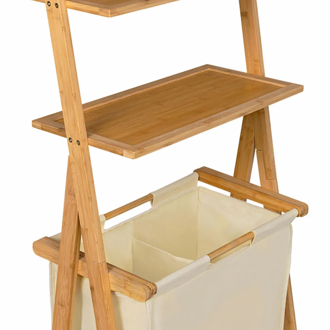 IDMarket Étagère panier à linge en bambou et tissu écru* Paniers À Linge|Accessoires Salle De Bain